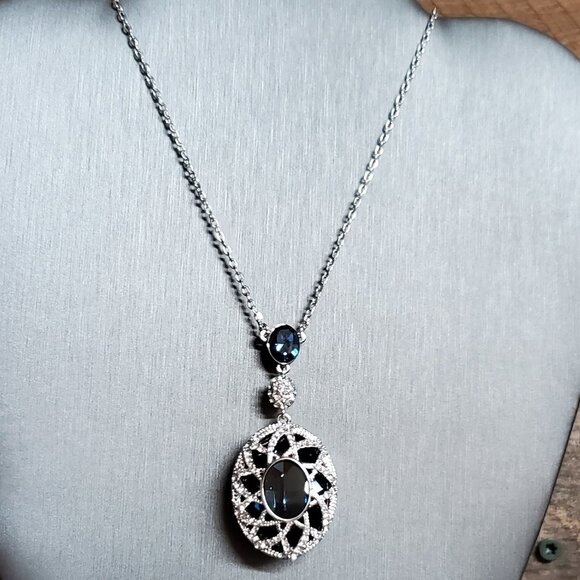 Stellux Sapphire Blue CZ Platinum Plated Necklace - Picture 2 of 10